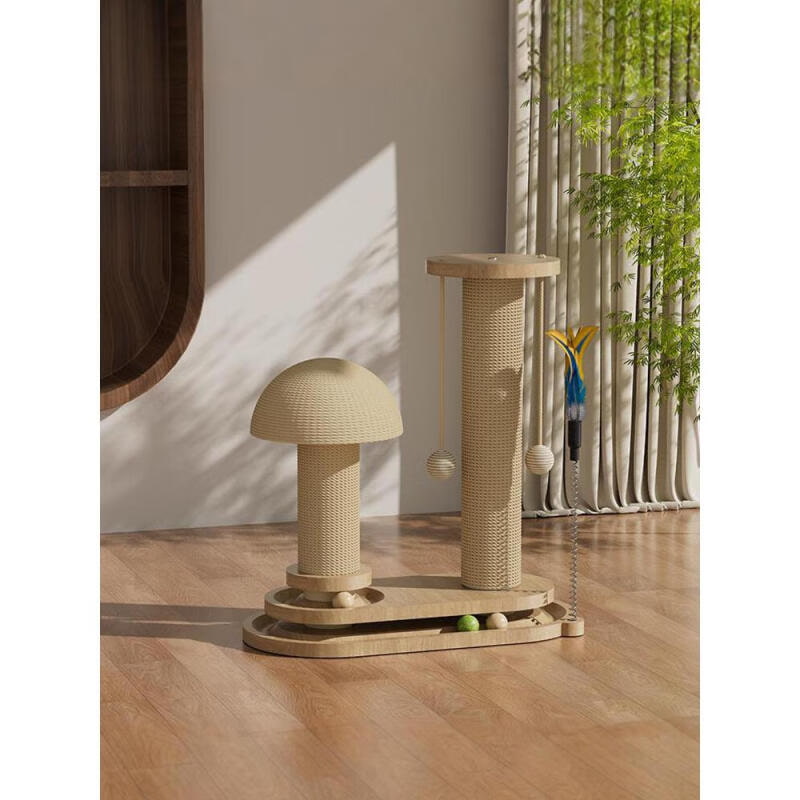Wooden Cat Scratching Post with Rotating Platform