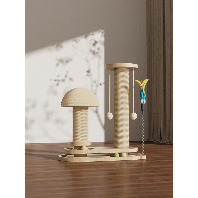 Wooden Cat Scratching Post with Rotating Platform - Image 2