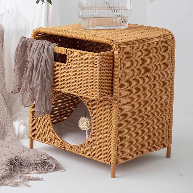 PP Rattan pet nest, Side Table with cat bed