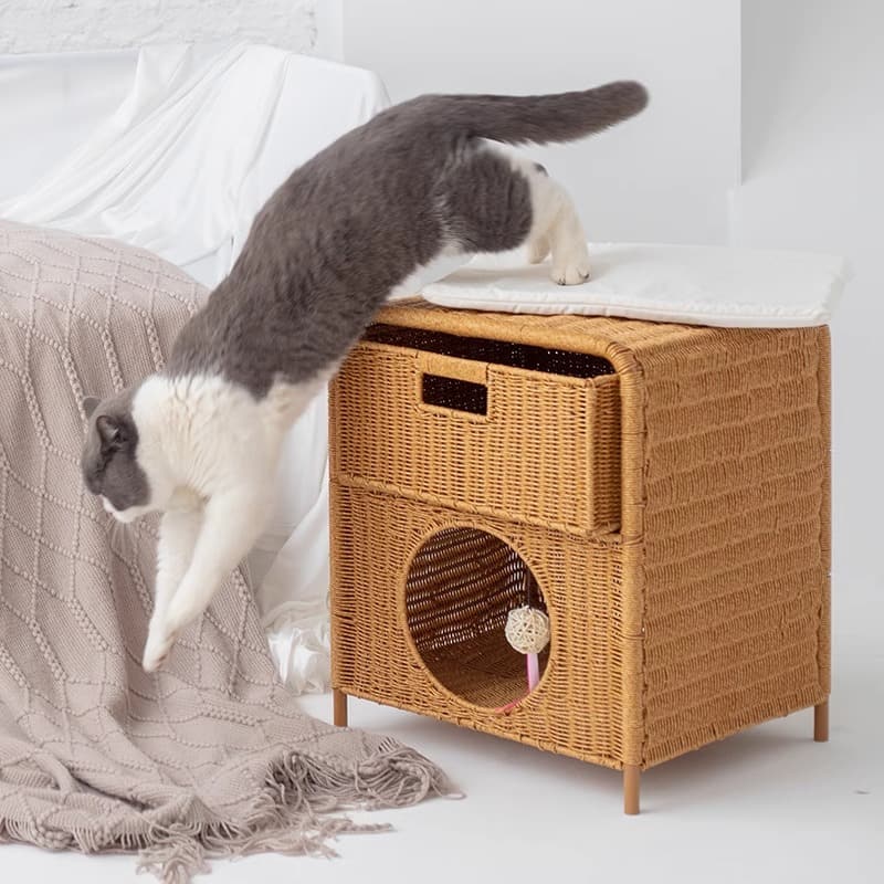 PP Rattan pet nest, Side Table with cat bed - Image 2