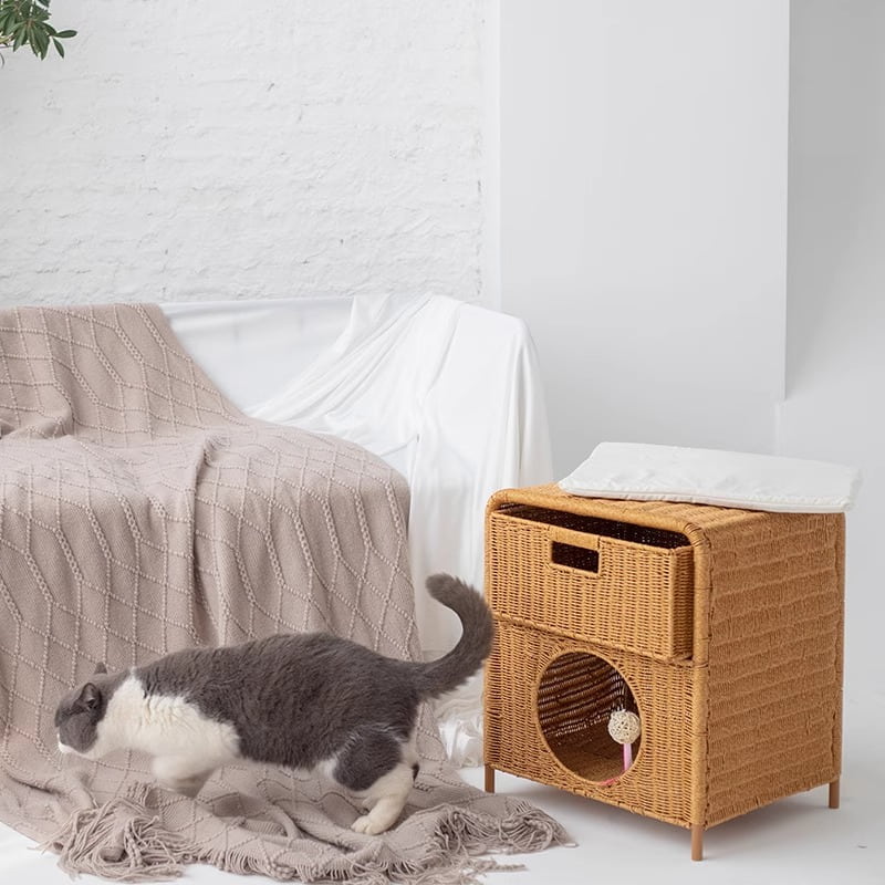 PP Rattan pet nest, Side Table with cat bed - Image 3