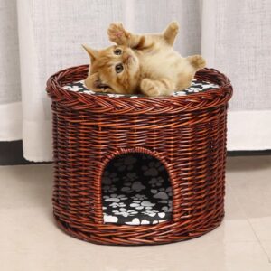 Double decker rattan cat house