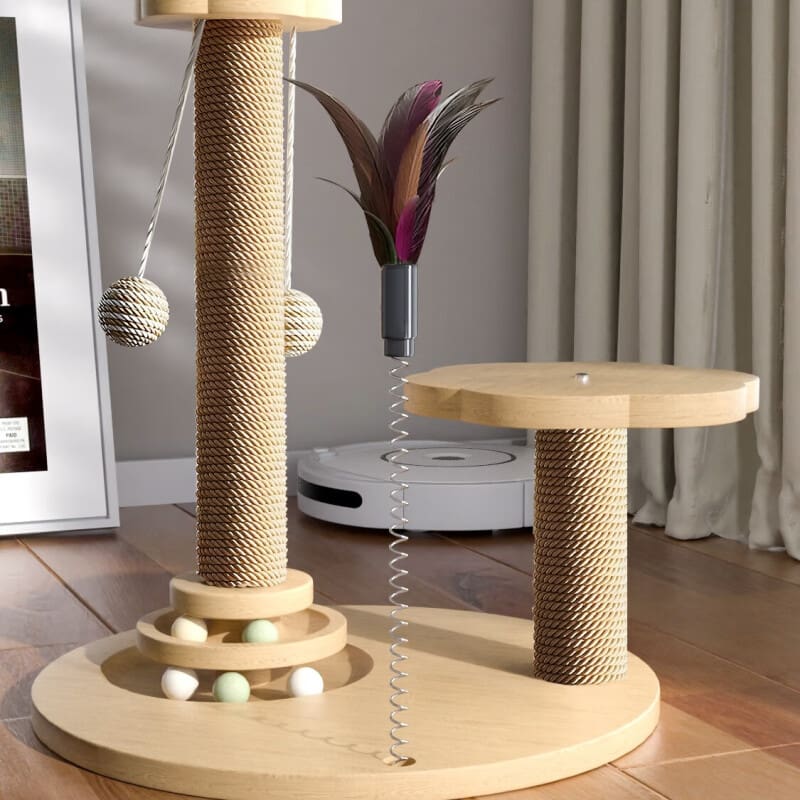 Premium Wooden Cat Scratcher with Natural Sisal Column & Rotating Platform - Image 6