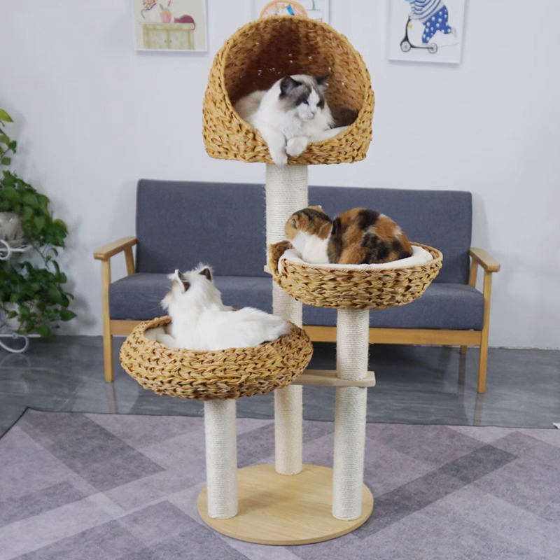 Solid wood column rattan cat climbing frame cat tree cat bed cat jumping platform sisal cat villa - Image 2