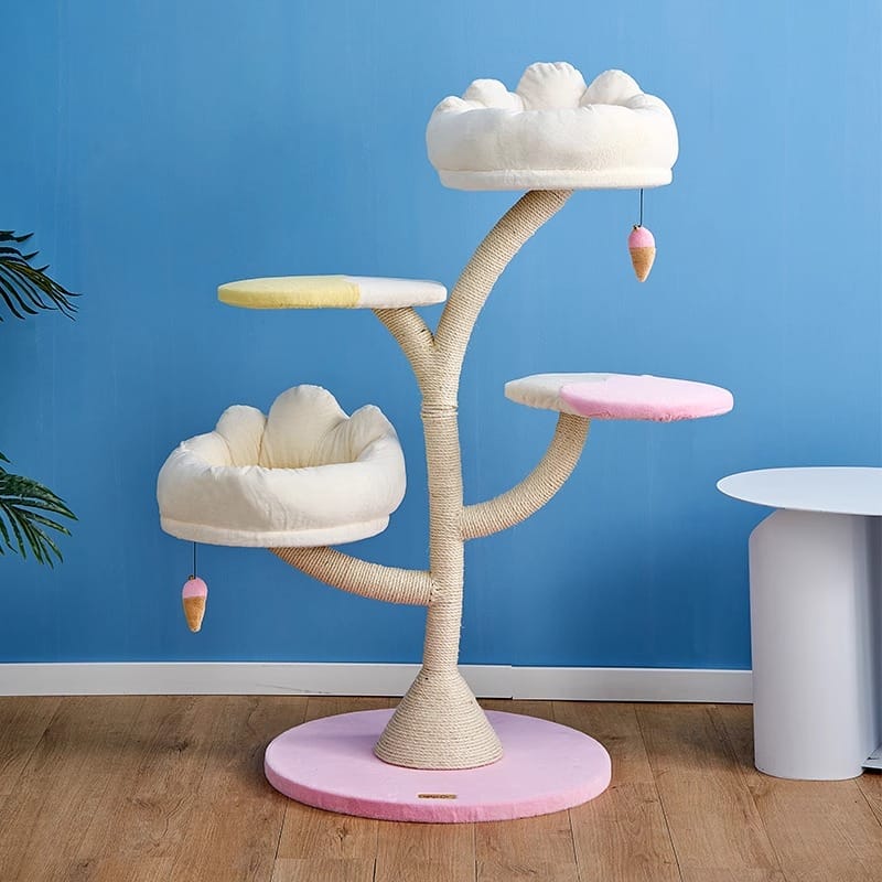 Ice Cream Shaped Plush Cat Furniture Space-Saving Climbing Tower - Image 2