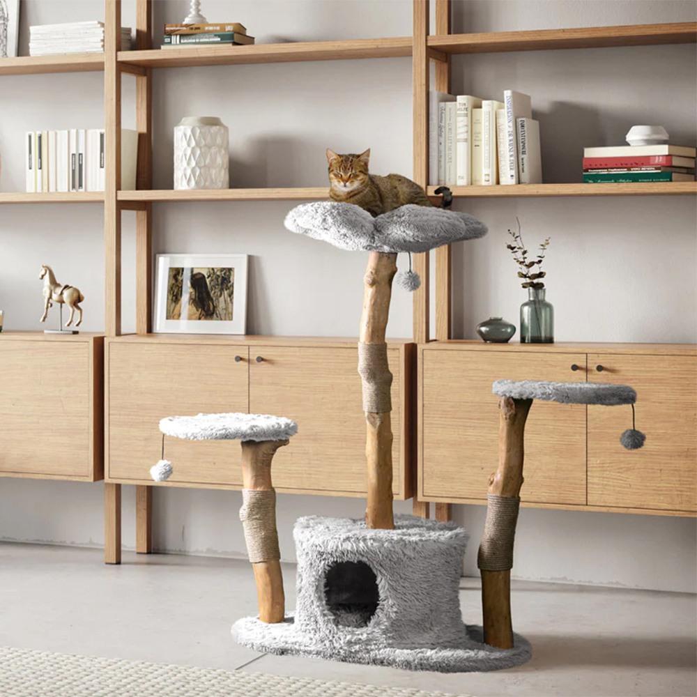 Cat Tree Cat Scratcher Solid Wooden Cat Climbing Frame Cat Nest Flower Plush Removable and Washable Deluxe Log Stand Wear Resistant - Image 6