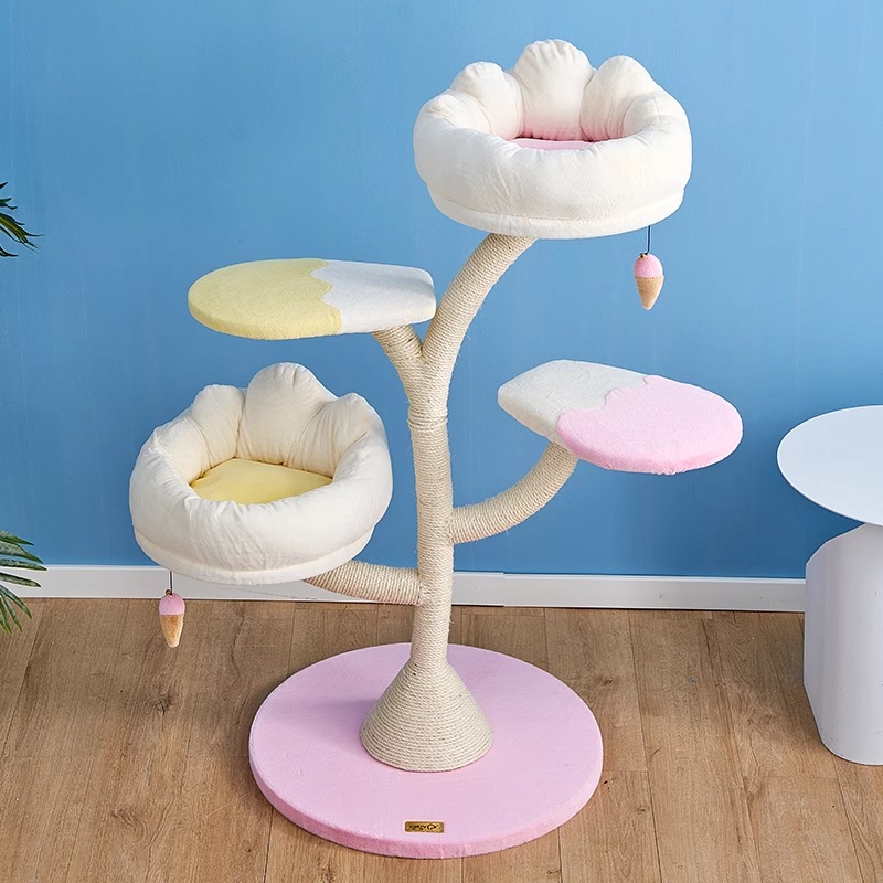 Ice Cream Shaped Plush Cat Furniture Space-Saving Climbing Tower - Image 4