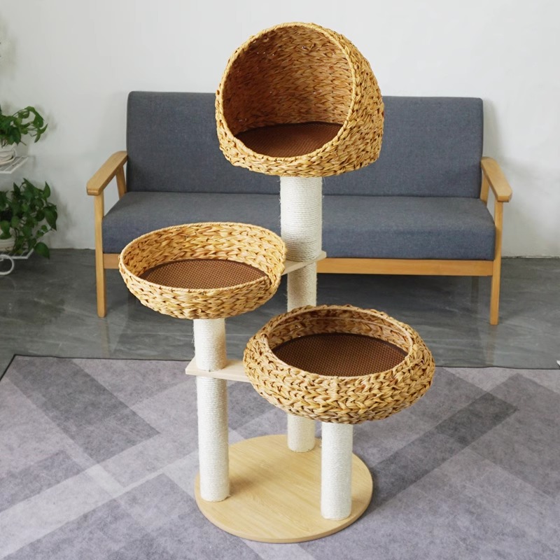 Solid wood column rattan cat climbing frame cat tree cat bed cat jumping platform sisal cat villa - Image 4