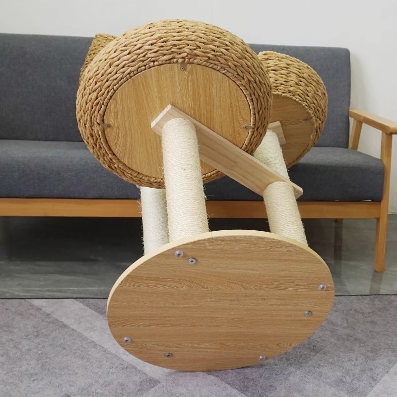 Solid wood column rattan cat climbing frame cat tree cat bed cat jumping platform sisal cat villa - Image 5