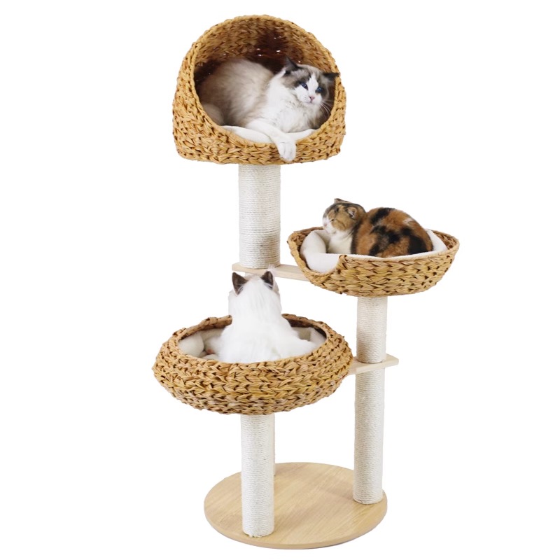 Solid wood column rattan cat climbing frame cat tree cat bed cat jumping platform sisal cat villa
