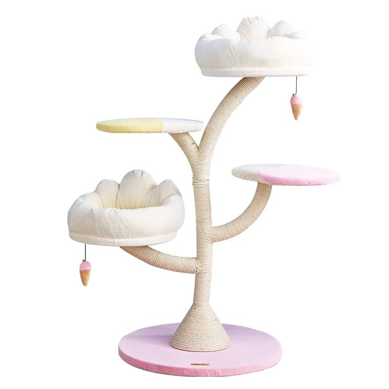 Ice Cream Shaped Plush Cat Furniture Space-Saving Climbing Tower