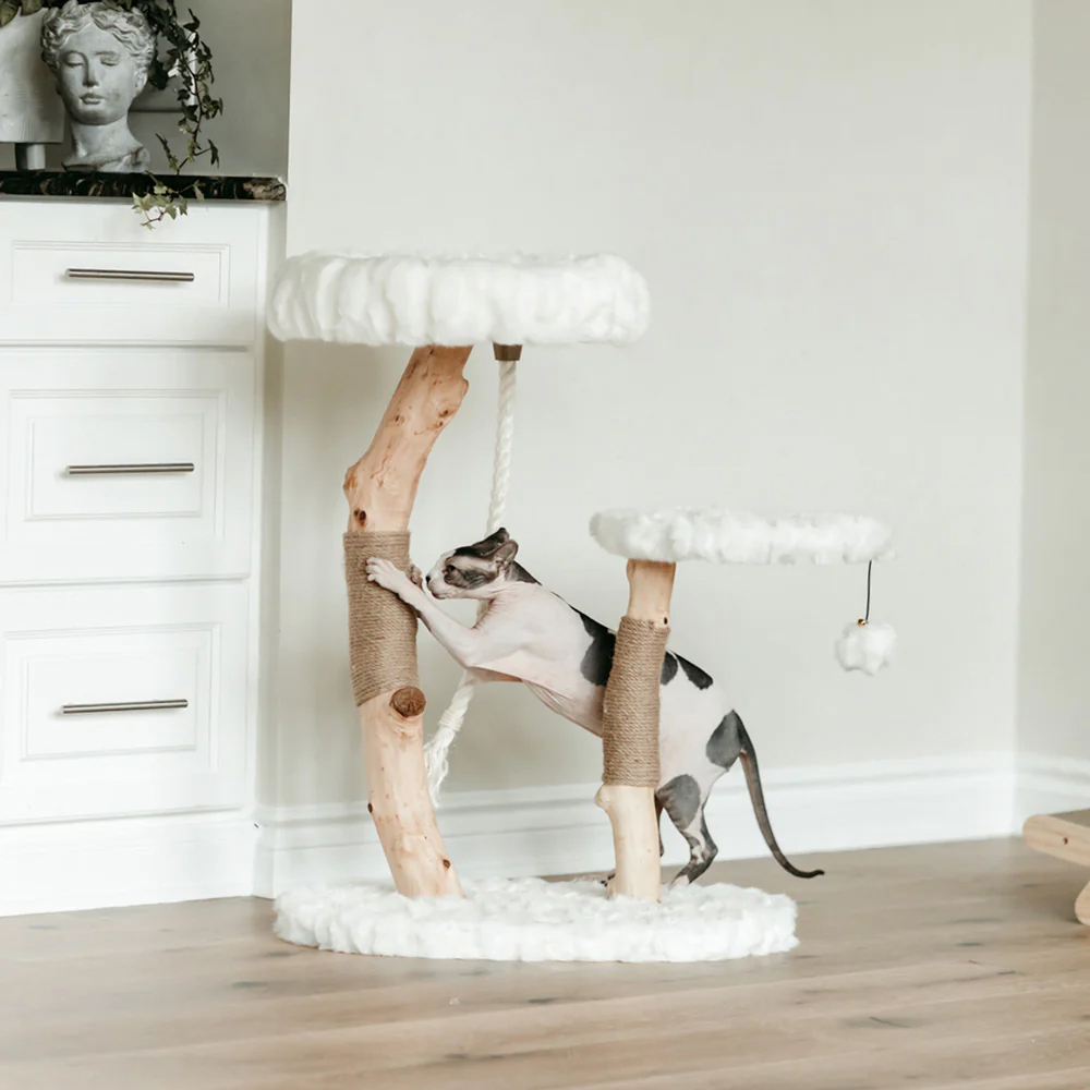 Cat Tree Cat Scratcher Solid Wooden Cat Climbing Frame Cat Nest Flower Plush Removable and Washable Deluxe Log Stand Wear Resistant - Image 3