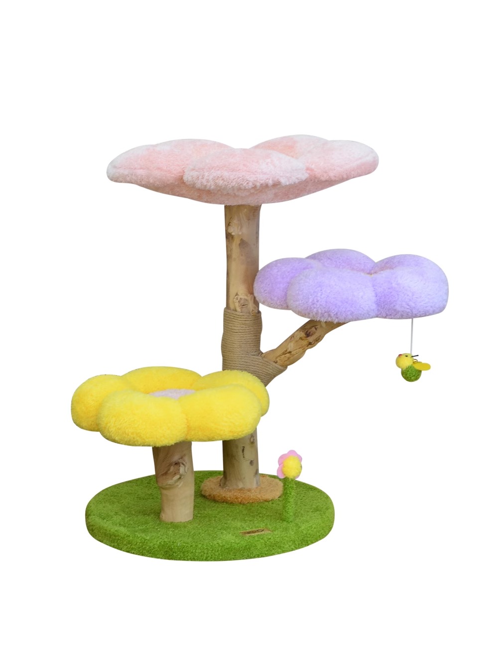 Factory cute flower shape plush custom rainbow custom size log cat climbing frame cat tree tower - Image 3